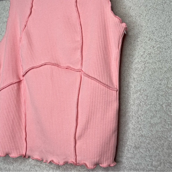 Bp. Nordstrom Ribbed Tank Top-Salmon-Women’s XS-Lettuce Edge/Hem-Summer-NEW-Cute - Picture 2 of 8